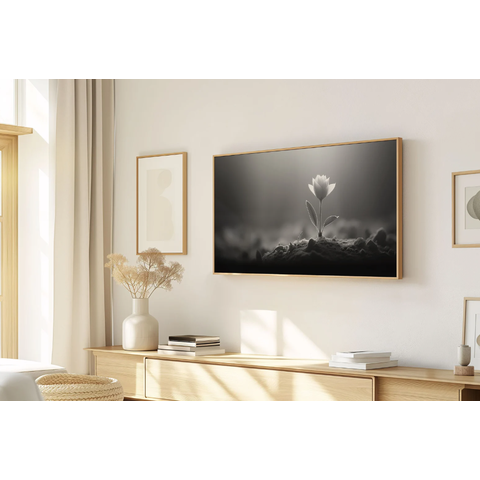 Quadro Decorativo N°182 115x70cm - Panorâmico Botânico - Flor Solitária na Luz Preto e Branco - Roll