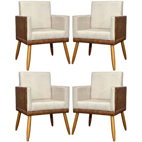 Kit 4 Poltronas Recepção e Sala Lis Corino e Suede Cores Pé 30cm