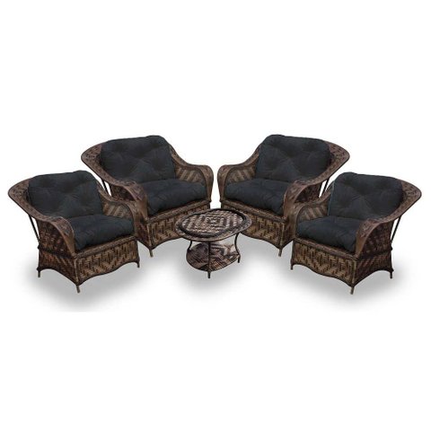Conjunto de Poltronas Fibra Sintética Nairóbi - 4 Poltronas + 1 Mesa Centro - Tecido Duna Preto