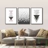 Kit 3 Quadros Triângulos Sala Quarto Geométrico Minimalista:Preta - 2