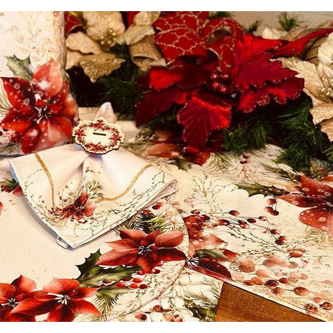 Kit Jogo Americano + Guardanapo Natal Flores Ii Nsw 4 Peças