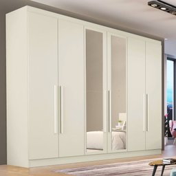 Guarda Roupa Casal com Espelho 6 Portas 4 Gavetas - Oslo-off White - Made Marcs - 1