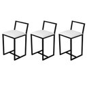 Ver imagem 1 de Kit 3 Banqueta Baixa Para Cozinha Preta Industrial Assento Estofado 