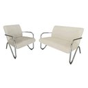 Ver imagem 1 de Kit Namoradeira + Poltrona Decorativa Bela Couro Bege Braço Cromado