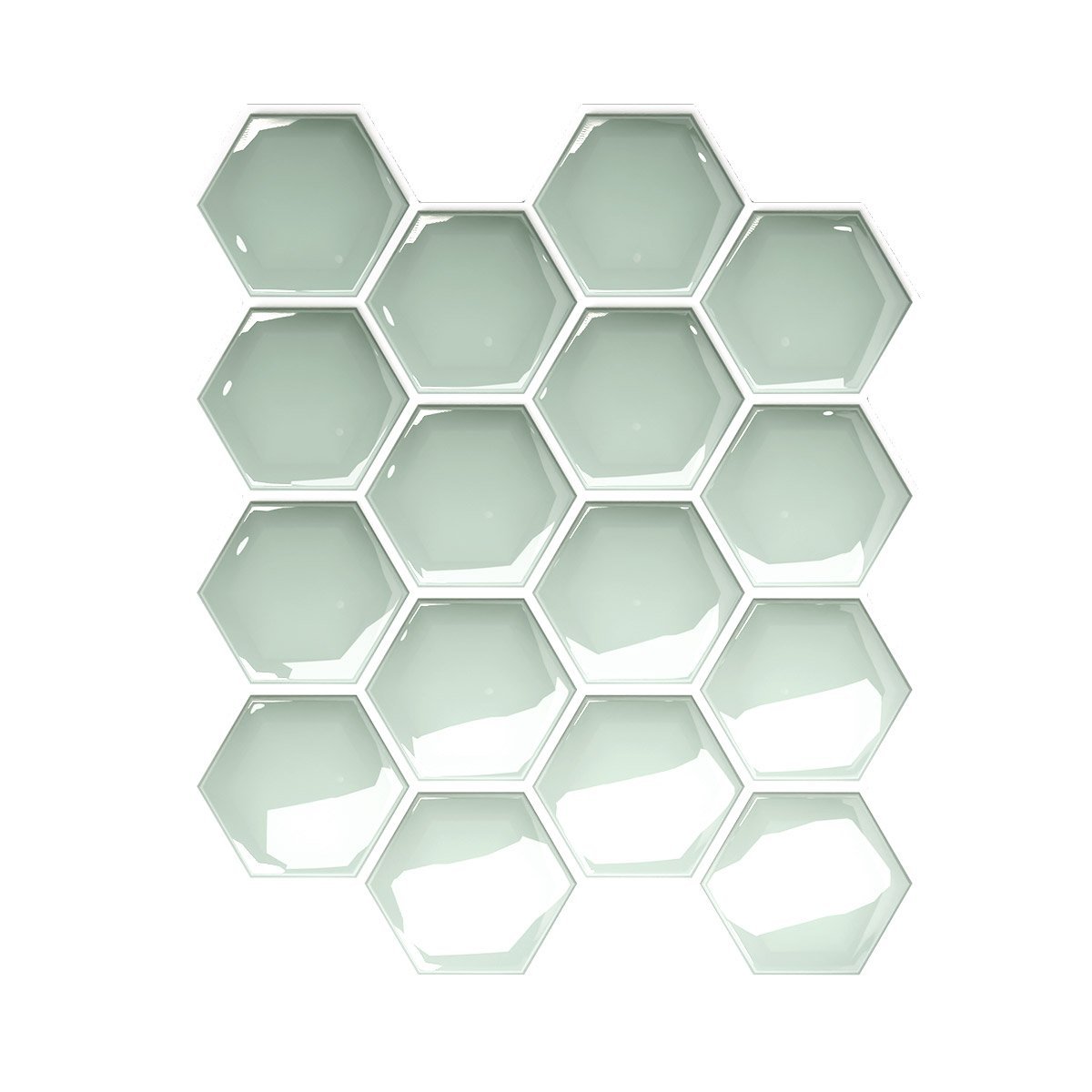 Pastilha Adesiva Hexagonal Verde Frosty com Rejunte Branco Lavável Banheiro Cozinha Sala - 1