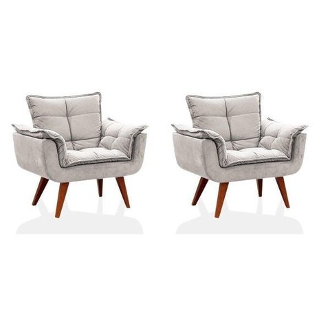 Kit 2 Poltronas Opala Bege Suede Pés Palito