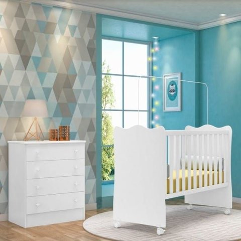 Quarto Infantil Berço e Cômoda Bebê - Branco