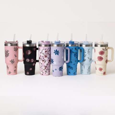 Copo Térmico Ms-931 1200ml com Estampas Florais - Aço Inox com Tampa Emborrachada:Variado