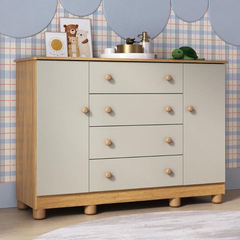 Cômoda Infantil 125cm 2 Portas e 4 Gavetas Allegra Multimóveis Mp4445 Madeirado/off White