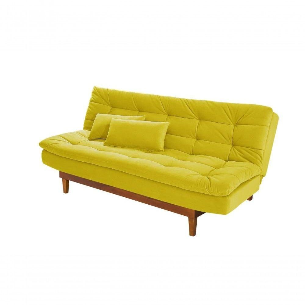 Sofá Cama Dubai 3 Lugares Império Reclinável Casal Pés Madeira Amarelo 374 - 6