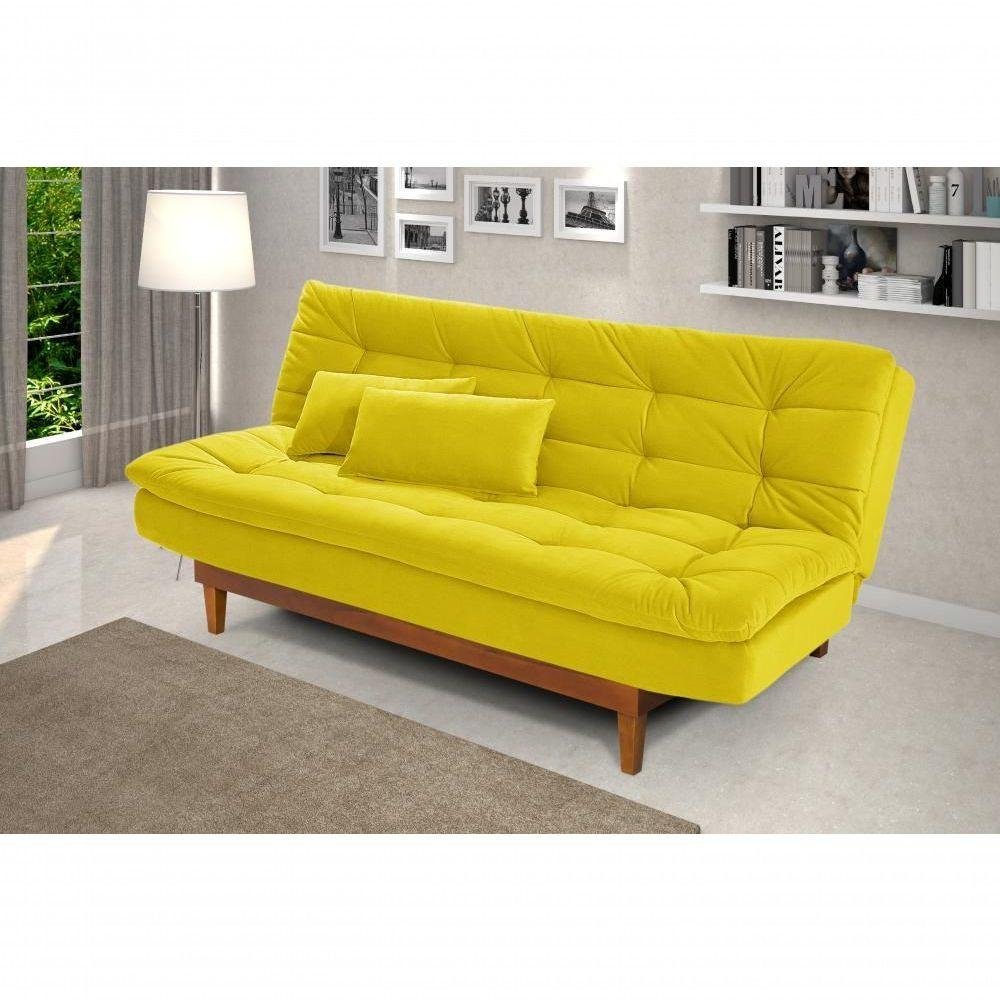 Sofá Cama Dubai 3 Lugares Império Reclinável Casal Pés Madeira Amarelo 374 - 7