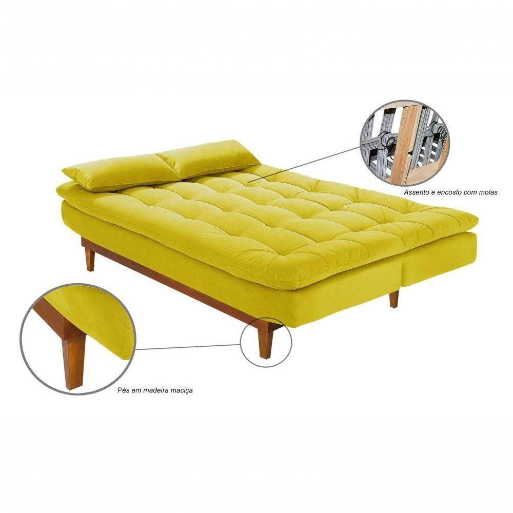 Sofá Cama Dubai 3 Lugares Império Reclinável Casal Pés Madeira Amarelo 374 - 4