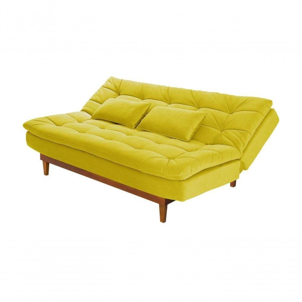 Sofá Cama Dubai 3 Lugares Império Reclinável Casal Pés Madeira Amarelo 374 - 8