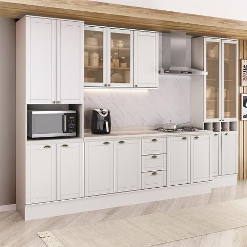 Cozinha Completa Milla Space 15 Portas 3 Gavetas MDF 340cm Branco