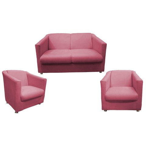 Kit Namoradeira + 2 Poltronas Decorativa Biane Suede Rosa Pés Cromado Ms Decor