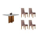 Ver imagem 1 de Conjunto: Mesa Sala Jantar Berlim Curvo 90cm + 4 Cadeiras Dakota Naturale/off White - Linho