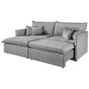 Ver imagem 1 de Sofá Cama Casal Retrátil e Reclinável 4 Lugares e 4 Almofadas Milano Tecido Veludo 220cm Cor Cinza