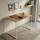 Ver imagem 1 de Mesa Escrivaninha Home Office Industrial Grécia de 80x46 Ferro Branco Tampo Canela