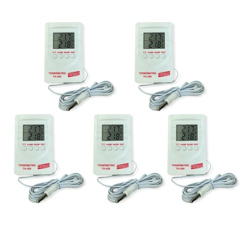 Kit 5 Termômetro Digital Alarme Imã Traseiro Th-200 Portátil Com Cabo Sensor