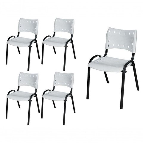 Cadeira Iso Base Preto Igreja, Escola, Escritório - Branco Kit 5 Peças
