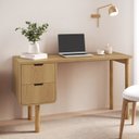 Ver imagem 1 de Mesa Escrivaninha Orgânica Curva 2 Gavetas 136cm Pés Madeira Maciça 100% MDF BP Aura Marrom/Hanover