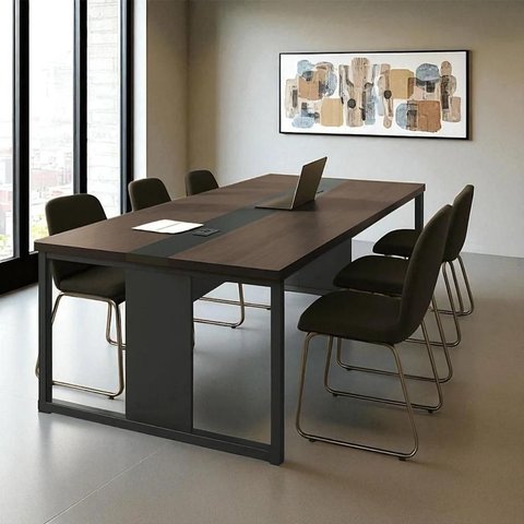 Mesa Reuniao Escritório 240cm Passa Fio 6 Pessoas Freijó