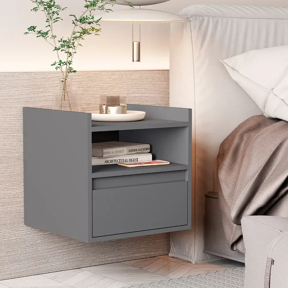 Ver imagem 2 de Mesa Cabeceira Minerva Suspensa com 1 Gaveta Qualitare:cinza