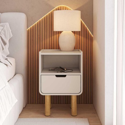Mesa de Cabeceira Aura 1 Gaveta MDP Contemporâneo Off White 40cm