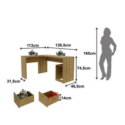Mesa para Escritório 113x138,5cm em L com 2 Gavetas ME4129 - 6