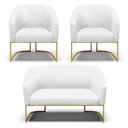 Ver imagem 1 de Sofá Namoradeira e 2 Poltronas Base Industrial Dourado Stella Corino D03 - D'Rossi Cor Branco