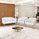 Ver imagem 7 de Sofá Namoradeira e 2 Poltronas Base Industrial Dourado Stella Corino D03 - D'Rossi Cor Branco