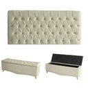 Ver imagem 1 de Kit Estrela Cabeceira De Cama Painel e Calçadeira Baú Botão Cristal King 195 cm Suede Porcelana Eli