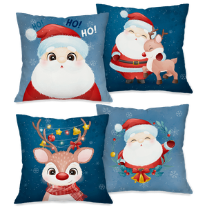 Kit com 4 Capas para Almofadas Natalinas Rena e Noel Cute