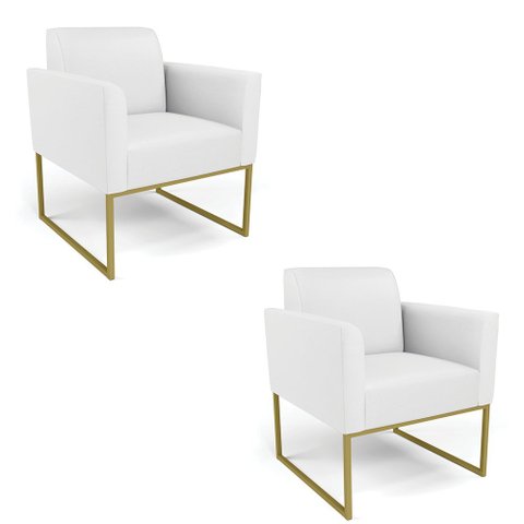 Kit 2 Poltronas Base Industrial Dourado Marisa Corino Branco D03 - D'Rossi