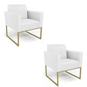Ver imagem 1 de Kit 2 Poltronas Base Industrial Dourado Marisa Corino Branco D03 - D'Rossi