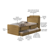 Cama Solteiro Tamires 2 Gavetas Bau com Cama Auxiliar Design Moderno Nature - 2