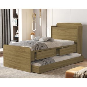 Cama Solteiro Tamires 2 Gavetas Bau com Cama Auxiliar Design Moderno Nature