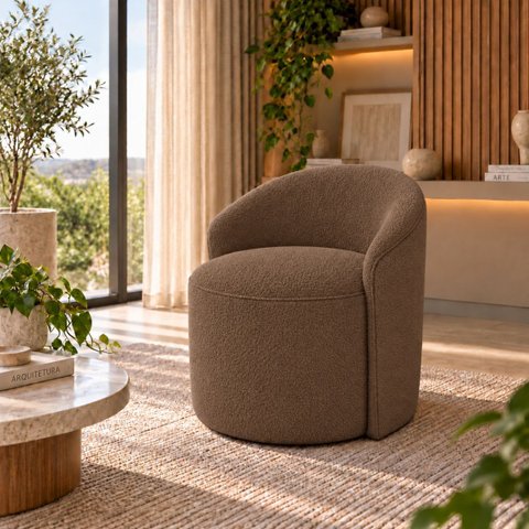 Poltrona Decorativa Yara Boucle Sala Estar Quarto Recepção Confortável