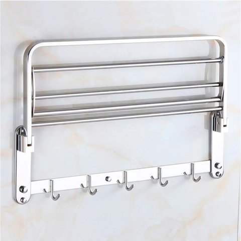 Toalheiro Prateleira Dobravel Kit 30 Uni Inox Porta Toalhas Suporte Armazenamento Gancho Banheiro Qu