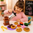 Ver imagem 7 de Maquina de Cafe Infantil Kit Cafeteria Moedor Cafeteira Italiana Brinquedo Completo 14 Pecas Mini Co