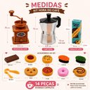 Ver imagem 5 de Maquina de Cafe Infantil Kit Cafeteria Moedor Cafeteira Italiana Brinquedo Completo 14 Pecas Mini Co