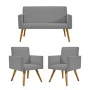 Ver imagem 1 de Kit Namoradeira + 02 Poltronas Decorativas Linho Cor:Linho Grafite