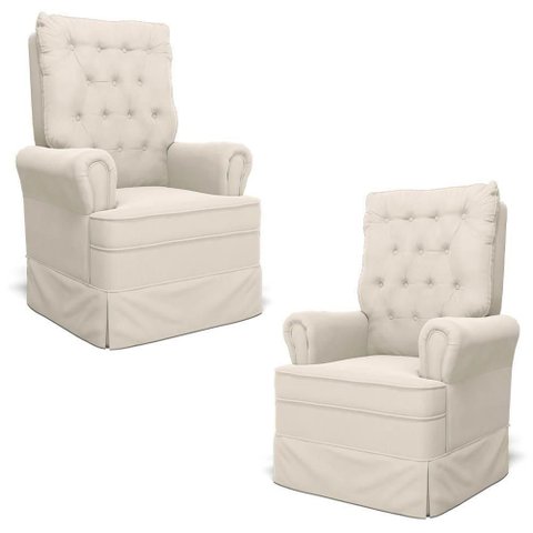 Kit 02 Poltronas de Amamentação e Descanso com Balanço Laís G05 Veludo Creme - Mpozenato