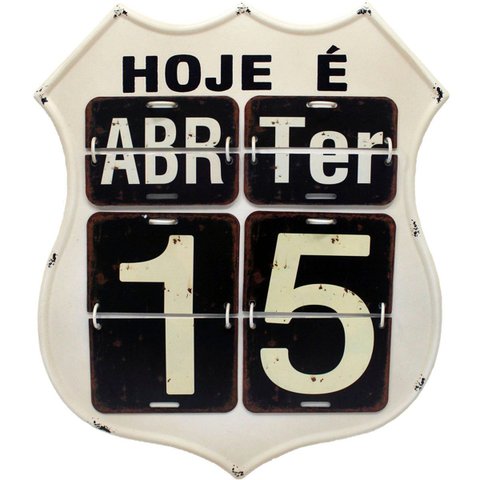 Calendário Americano Route em Metal Vintage Flip Branco 40cm