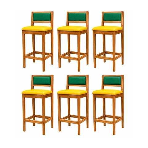 6 Banquetas Madeira Copa do Mundo Brasil Estofados Hellen:Mel e Sintetico Amarelo