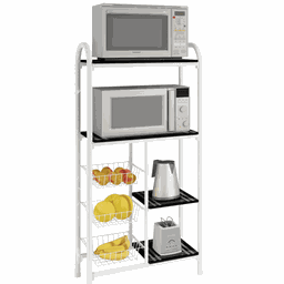 Fruteira Tubo Branco Com Tampo Ardosia Preto Rajado Com 4 Prateleiras BM Tubulares - 1