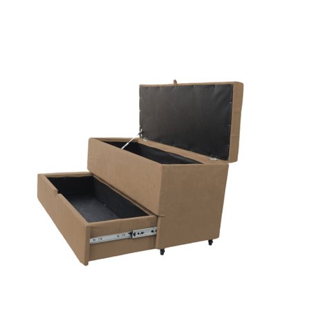 Recamier Puff Baú Sapateira e Gaveta 90 Cm para Cama de Solteiro - Bege Escuro