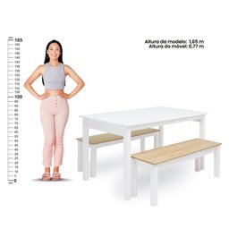 Mesa de Jantar Ditália 2Bancos JA-220+JA-225 Cor:Branco - 5