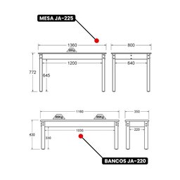 Mesa de Jantar Ditália 2Bancos JA-220+JA-225 Cor:Branco - 4