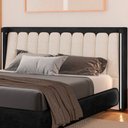 Ver imagem 1 de Cabeceira Queen com LED Yeon Courino Preto / Linho Off White - Sallar Home